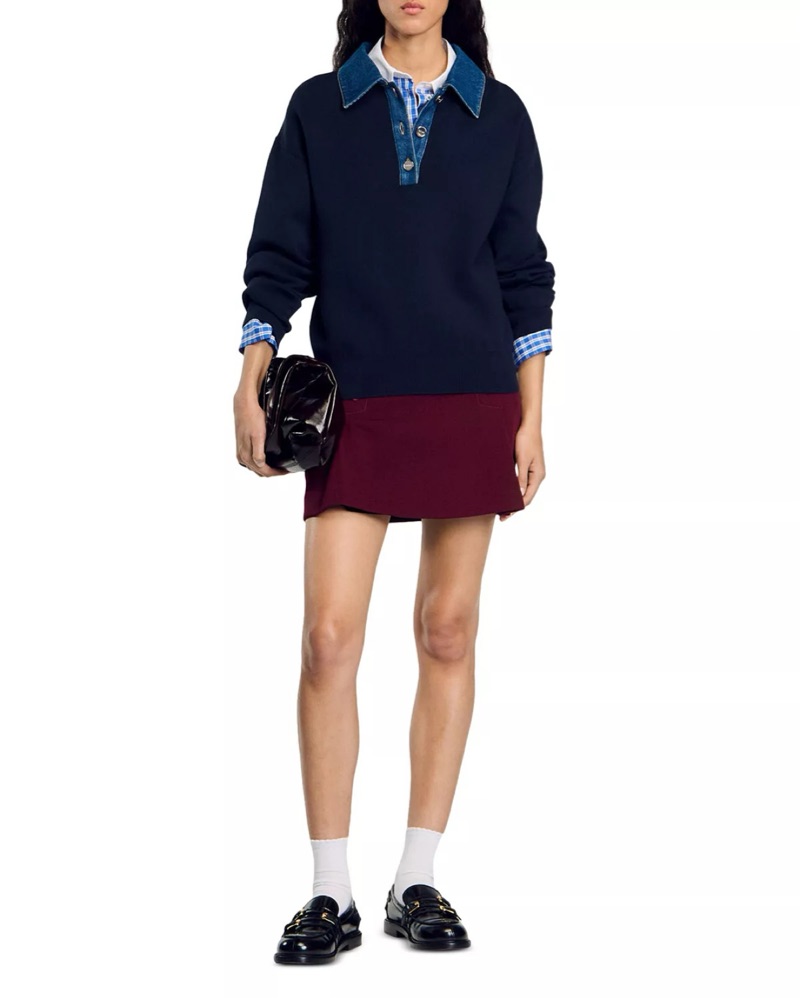 Sandro Damien Knit Denim Collar Sweater by Sandro - Pickle