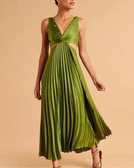 A&F Green Pleated Cut-Out Maxi Dress | Pickle