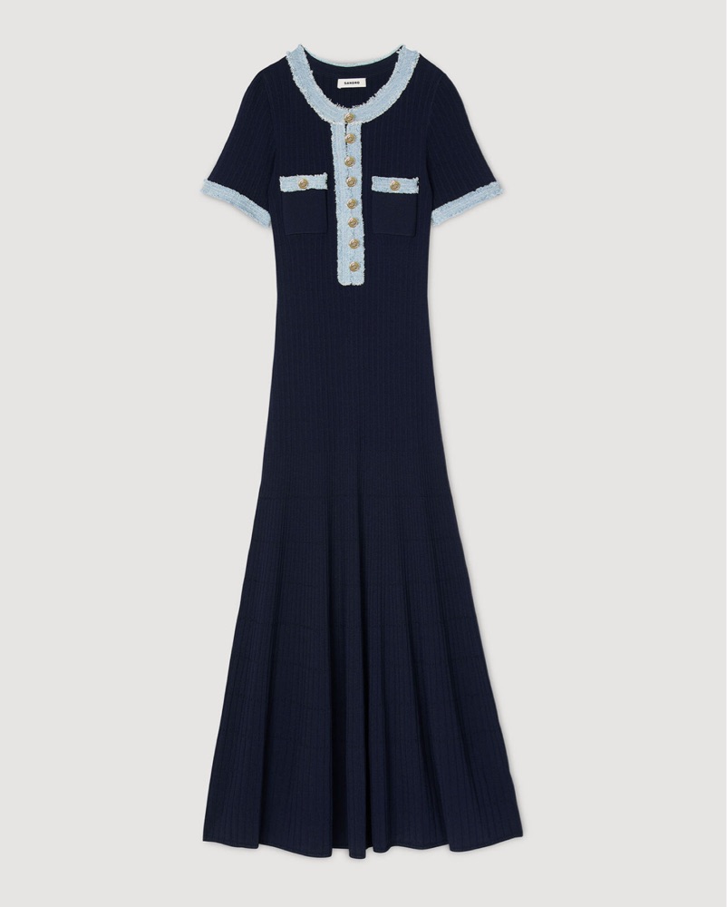 simon miller wallis knit fringe dress Black and White Stripe Sabine Fringe Knit Dress main image 1
