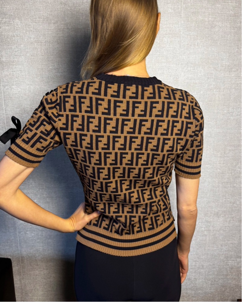 Fendi Logo Short Sleeve Sweater by Fendi - Pickle
