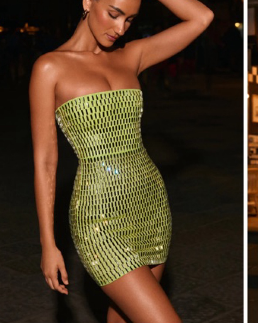 neon yellow bodycon dress Neon Yellow Ruffled Body Slit Bodycon Midi Dress - SASSAFRAS