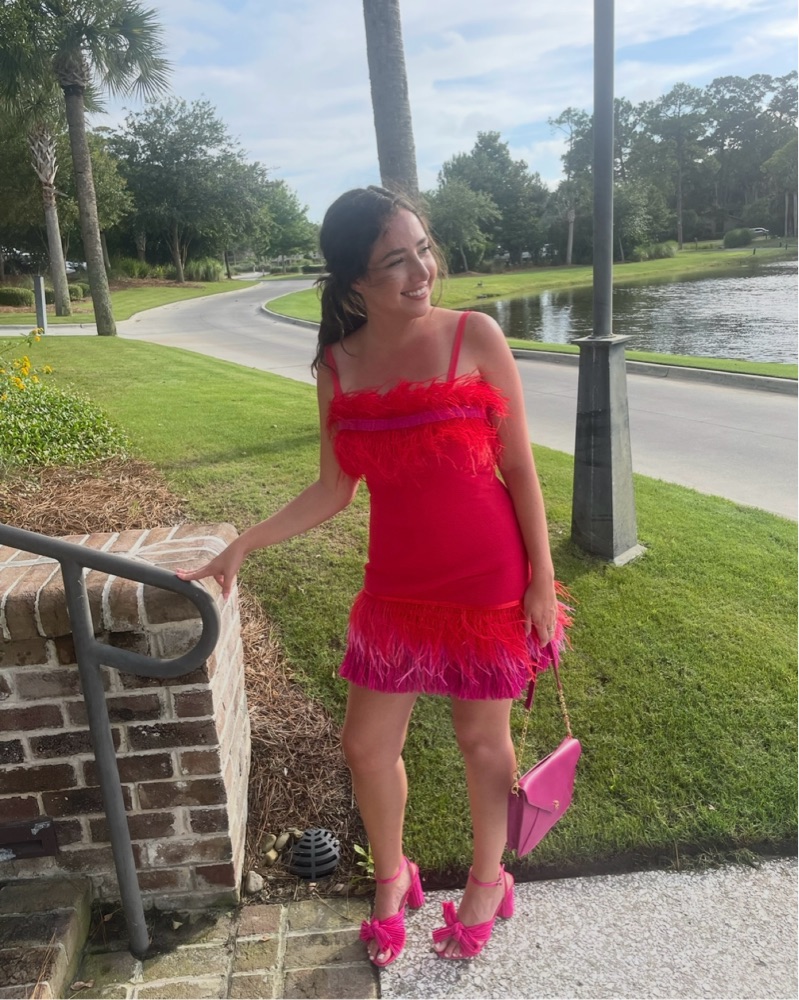 staud pink red dress Staud Shoko Staud Pink And Red Dress STAUD Dresses Staud Shoko Lava Peony  Pink Ribbed Metallic