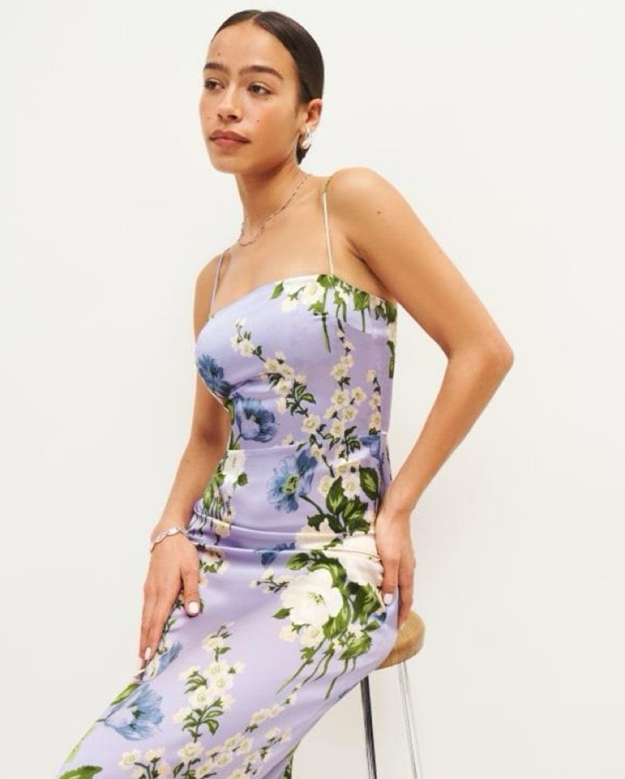 Reformation Frankie Silk Dress Purple by Reformation - Pickle