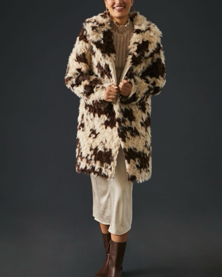c1989 cow ecofur coat 牛柄 アウター ダルメシアン Cow-Print Faux Fur Coat | Pickle