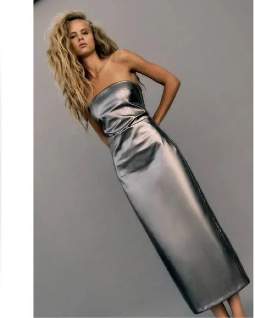 Zara Silver/Grey Metallic Long Dress | Pickle