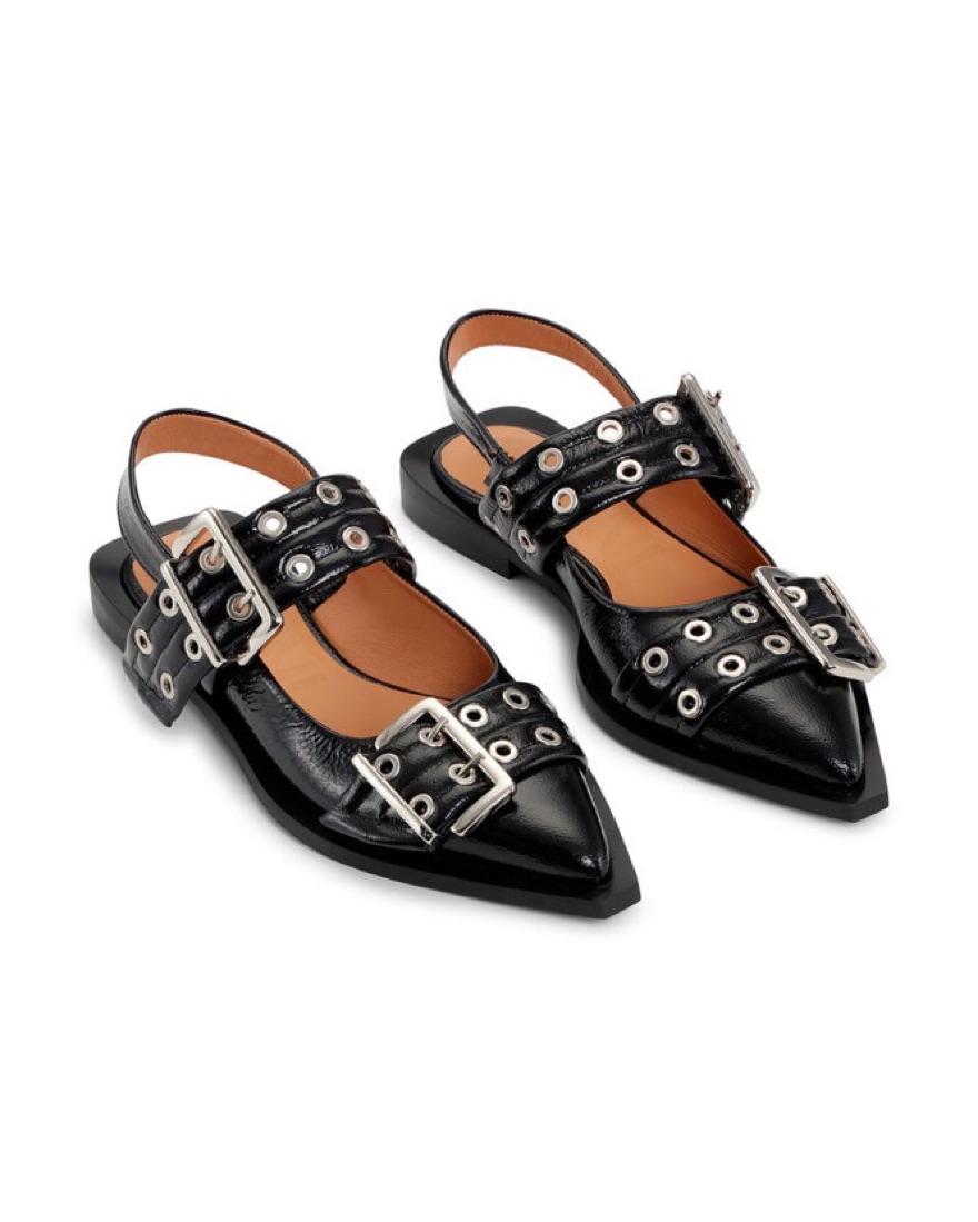Ganni Wide Welt Buckle Ballerina Flats by Ganni - Pickle