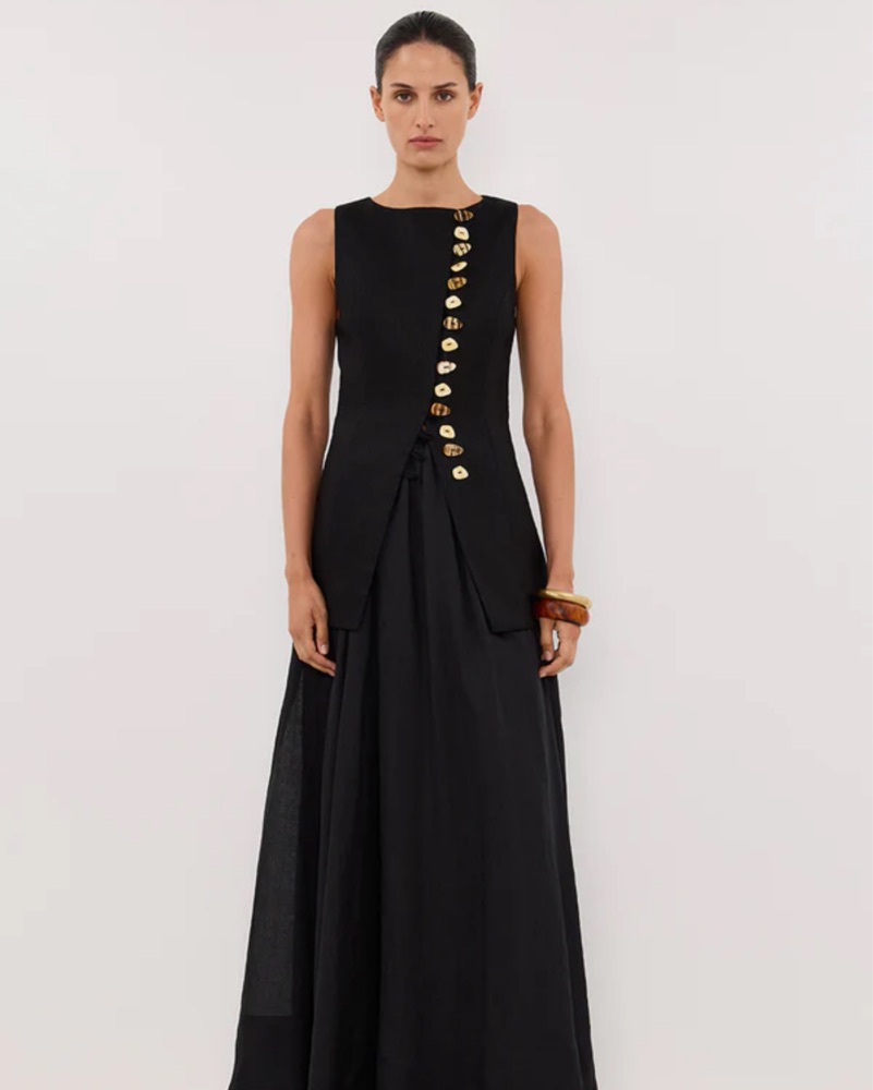 dissh asymmetrical dress ALMA BLACK ASYM LINEN MIDI DRESS – DISSH main image 1
