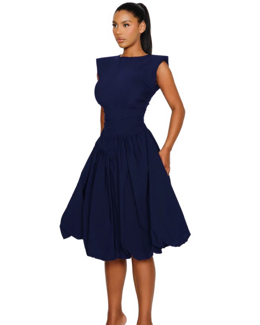 ruched blue dress Colin Midi Dress in Navy main image 1