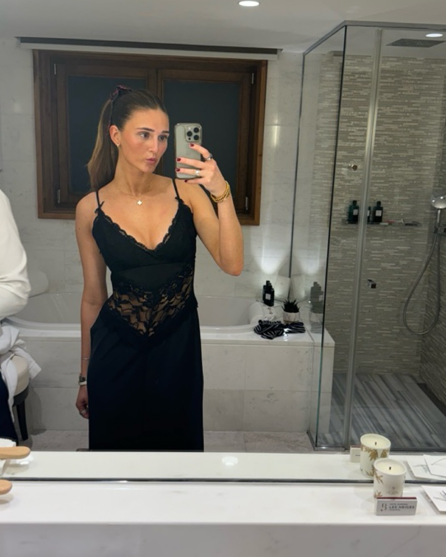 fitted black lace dress Lady Black Tie - Teagan Gown - Black - Fitted Satin & Lace Dress main image 1