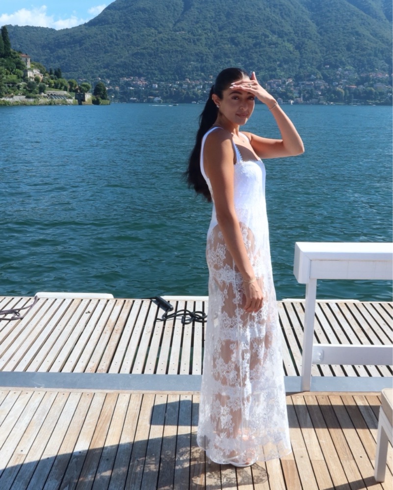 maxi dress with chiffon cape Women's Kyra A-line Cape Sleeved Crinkle Chiffon Maxi Dress S/M/L/Customize  White MEAN BLVD