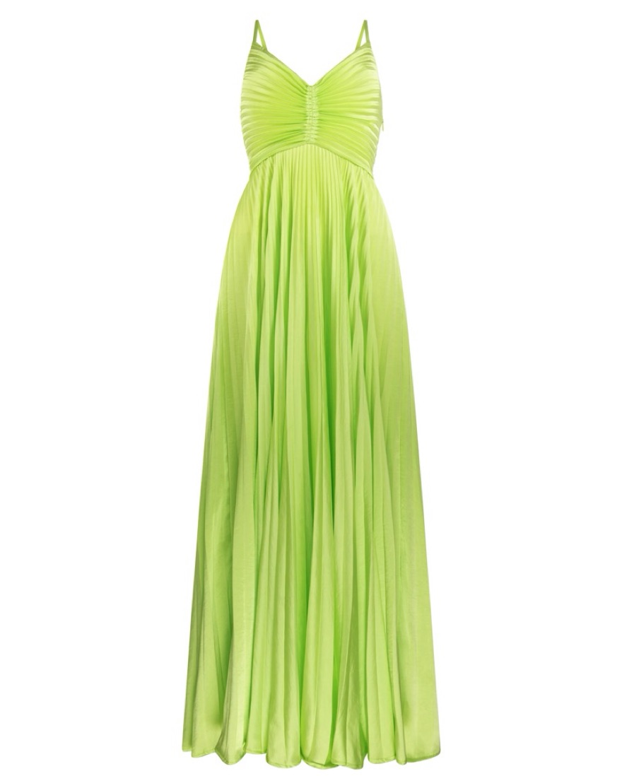 lime pleated dress Women's Long Sleeve Pleated Crepe Midaxi Dress, Lime