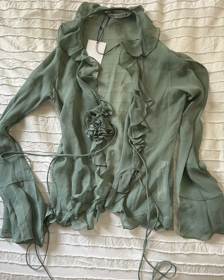 line sheer frill blouse – shéller / シェリエ