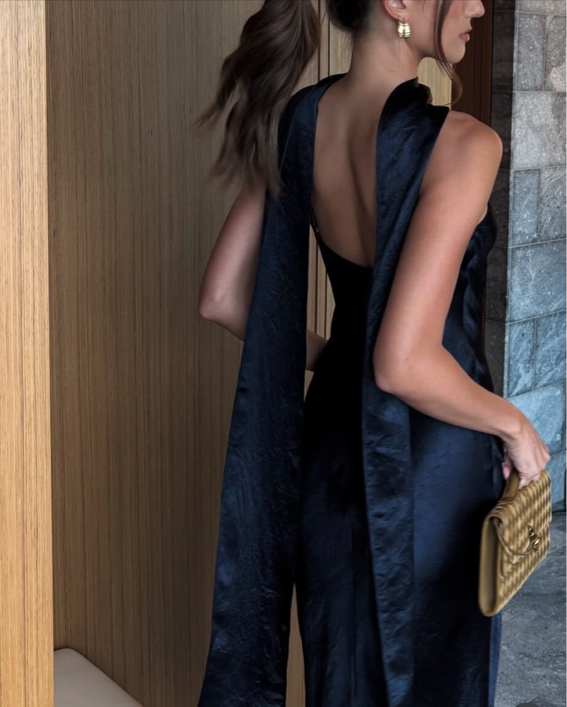 black satin high neck maxi dress Lanetta Black Ruched High-Neck Maxi Dress With Split – Club L London