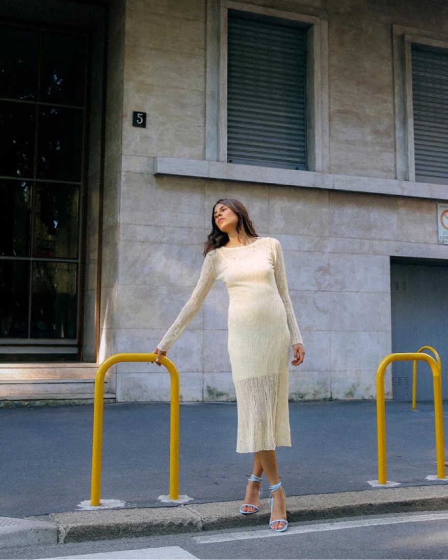 Knit Zara Beaded Yellow Dress | Pickle