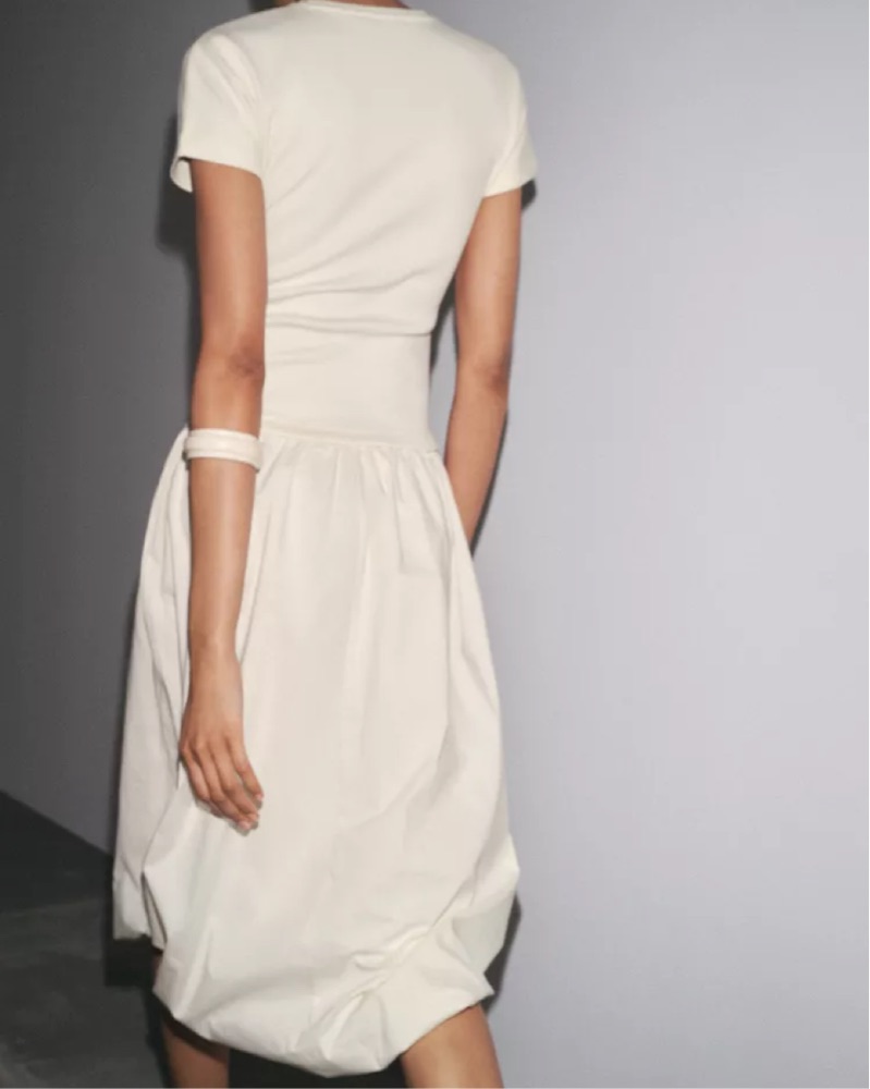 Drop Waist Balloon Midi Dress White by Zara - Pickle