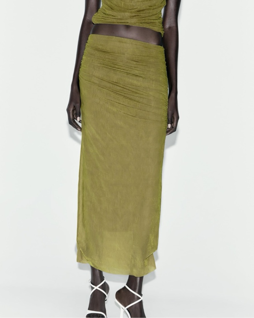 Zara Green Ruched Organza Skirt by Zara - Pickle