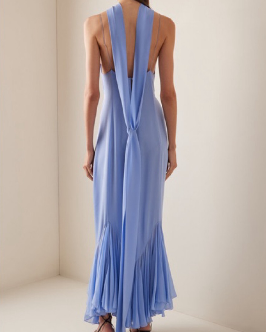 open lace back dress Wedding Guests Pleated Textured Chiffon Fabric Balloon Sleeve Open Ba   roschic