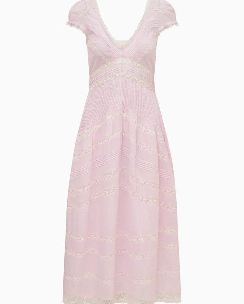 Love Shack Fancy Suvi Pink Cotton Midi D by Love shack fancy