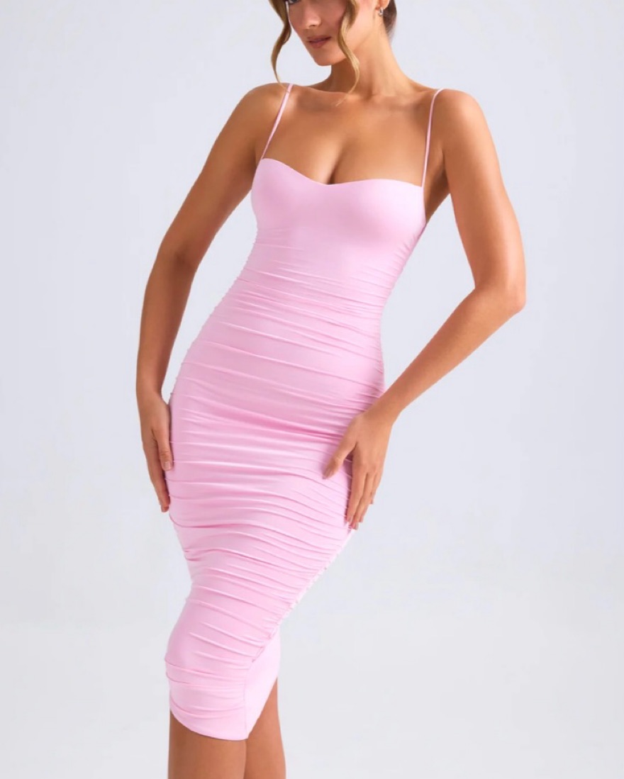 sarai ruched bodycon dress in pink Pink shoulder ruched long sleeved dress  Sarai Afrique