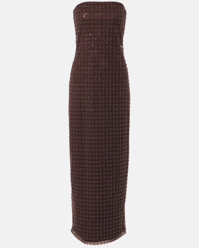 ROTATE Beaded Strapless Maxi Dress Brown by ROTATE Birger Christensen -  Pickle