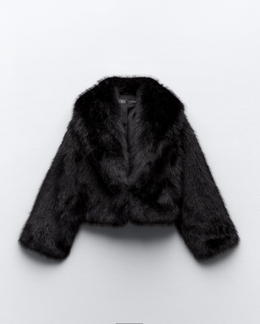 Zara Black Cropped Faux Fur Coat Pickle