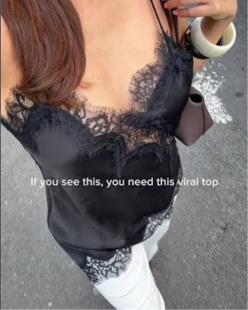 Viral Zara Black Lace Top Silk Satin by Zara - Pickle