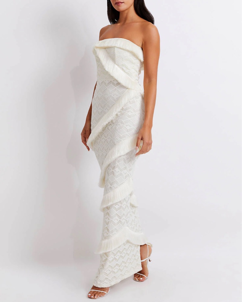 Patbo White Fringe Crochet Maxi Dress XS by PatBO - Pickle