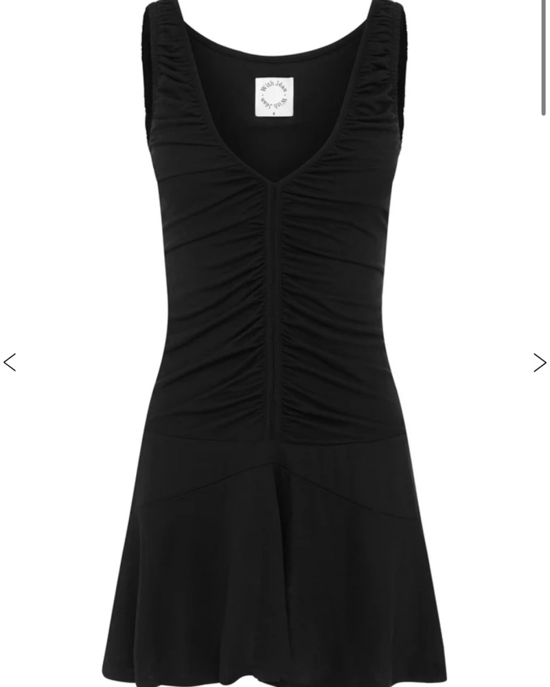with jean black mini dress Jewel Badgley Mischka Caroline Strapless Column Gown Dress