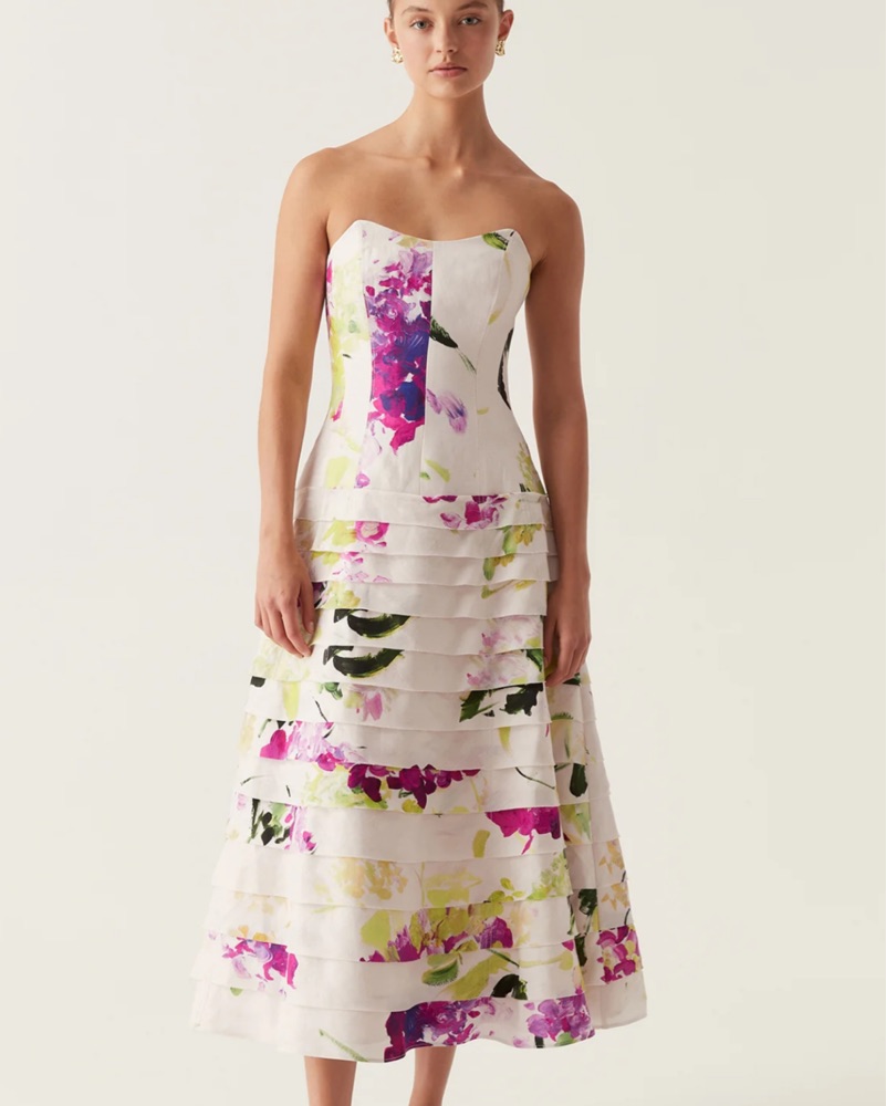 a line cotton midi dress Women Puff Sleeves Ruffled Cotton A-Line Midi Dress – Rain & Rainbow