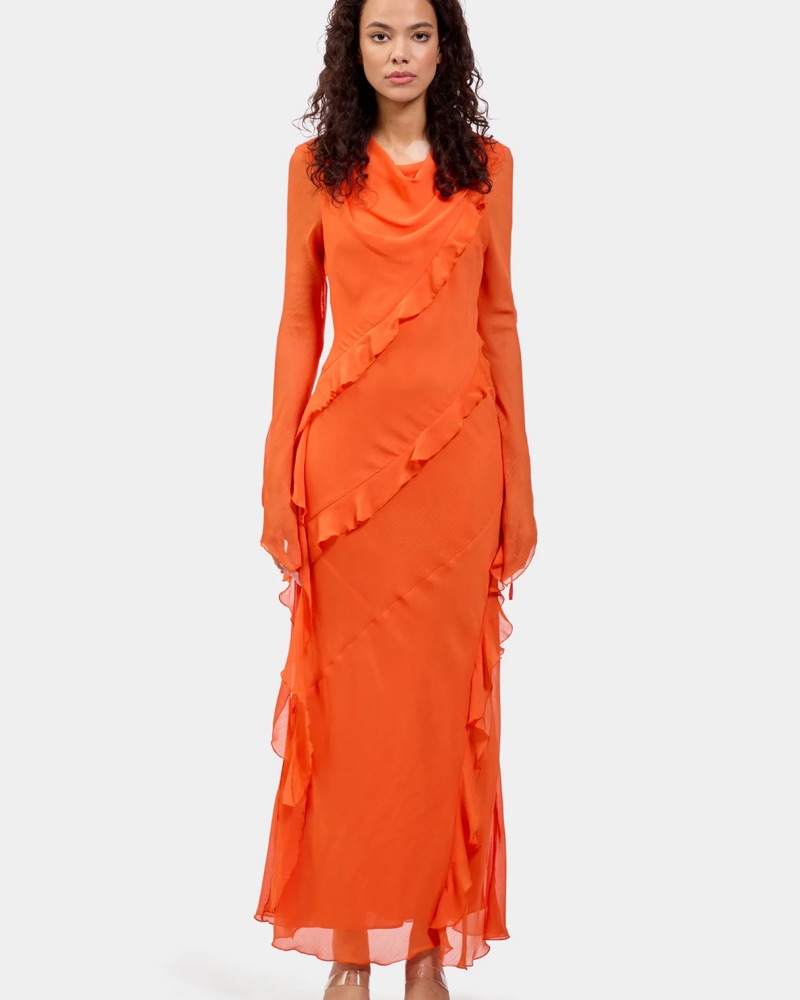 daska chiffon ruffle maxi dress DASKA Chiffon Ruffle Maxi Dress in Blue