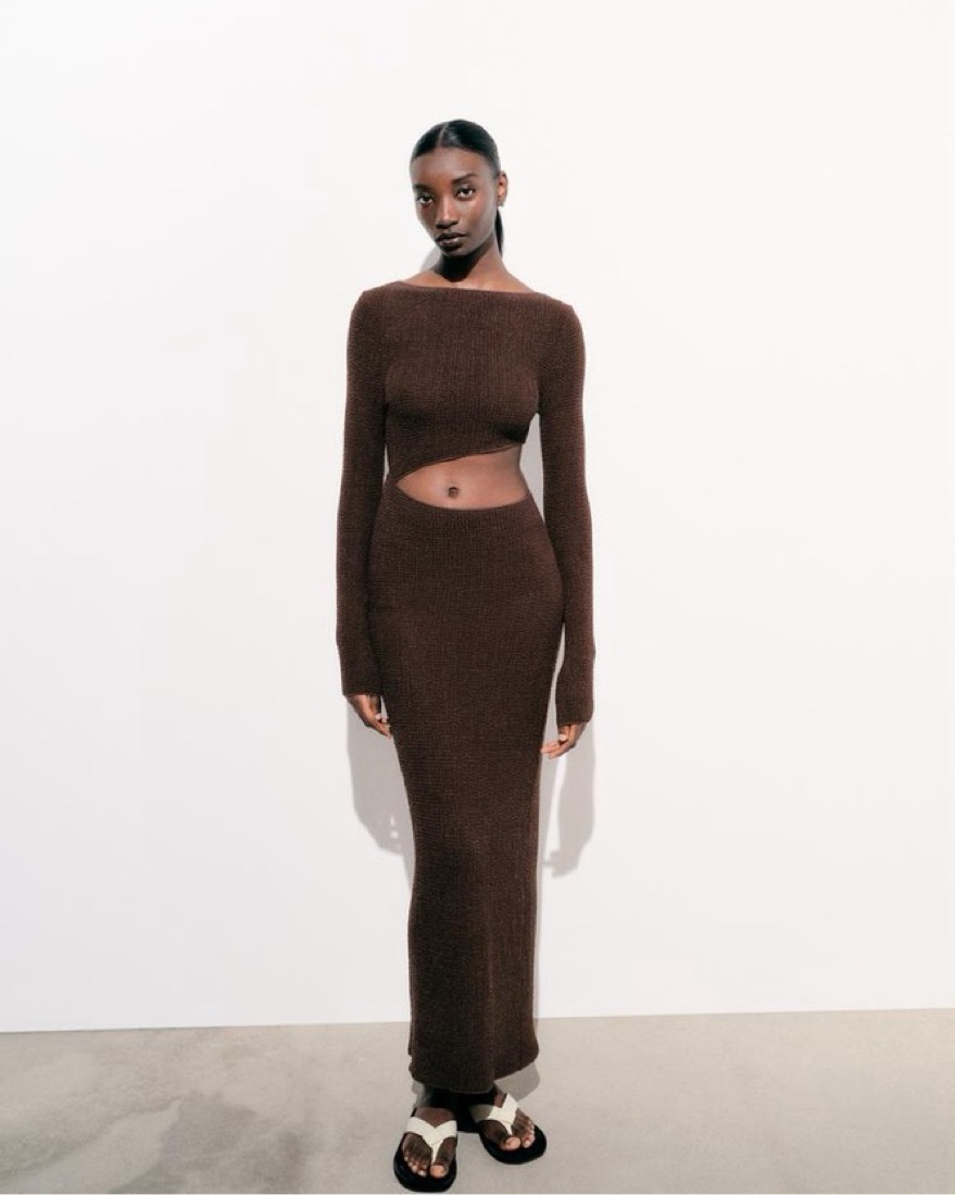 Zara Brown Long Textured Dress by Zara - Pickle