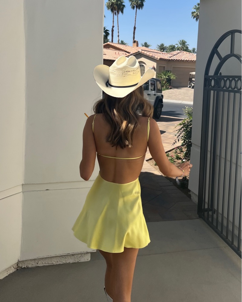 yellow silk mini dress Bow Babydoll Mini Dress