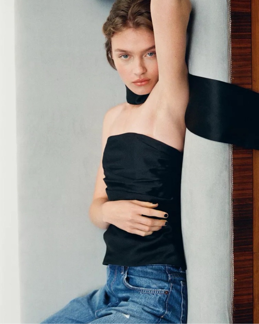 Strapless Satin Scarf Top by Zara - Pickle
