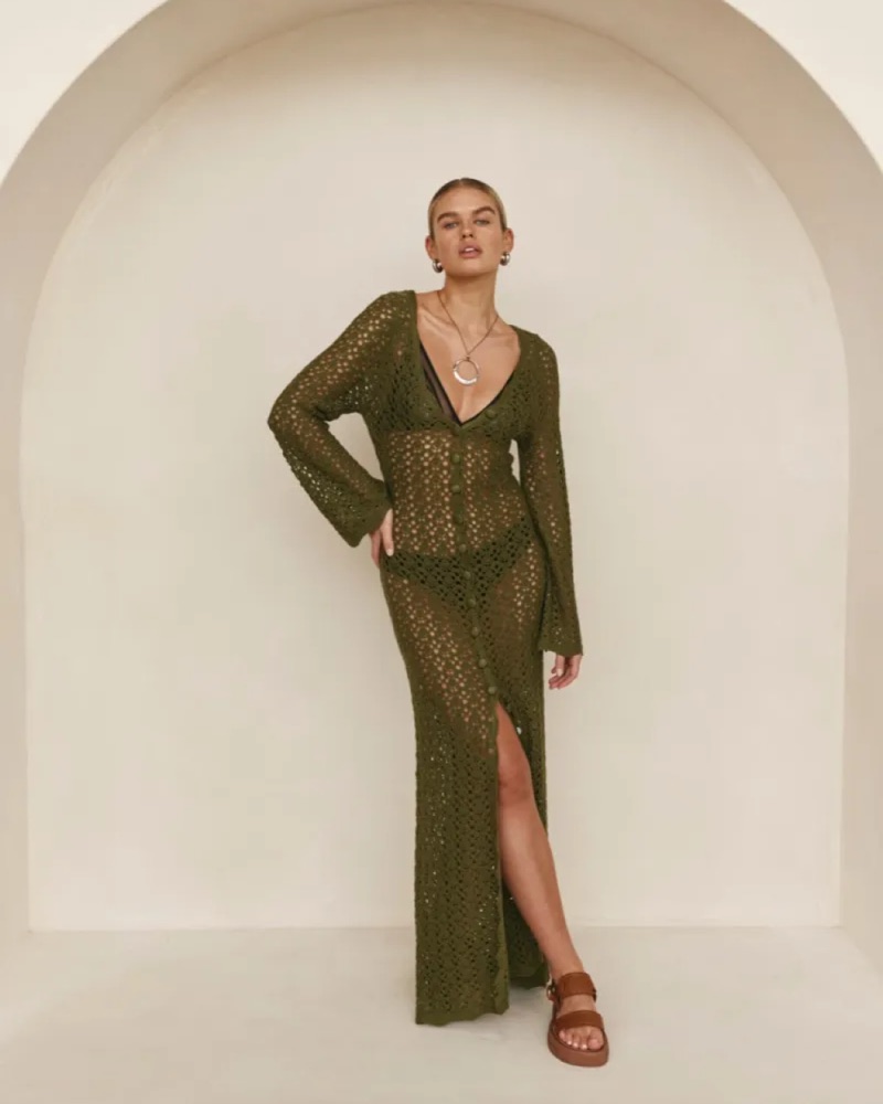 VRG GRL Beach To Bar Knit Maxi Dress by Vrg Girl - Pickle
