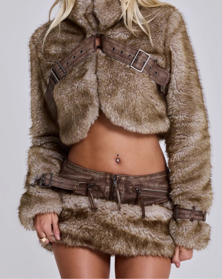 Jaded London ファー付きミニスカート Jaded London Faux Fur & Leather Skirt by Jaded London - Pickle