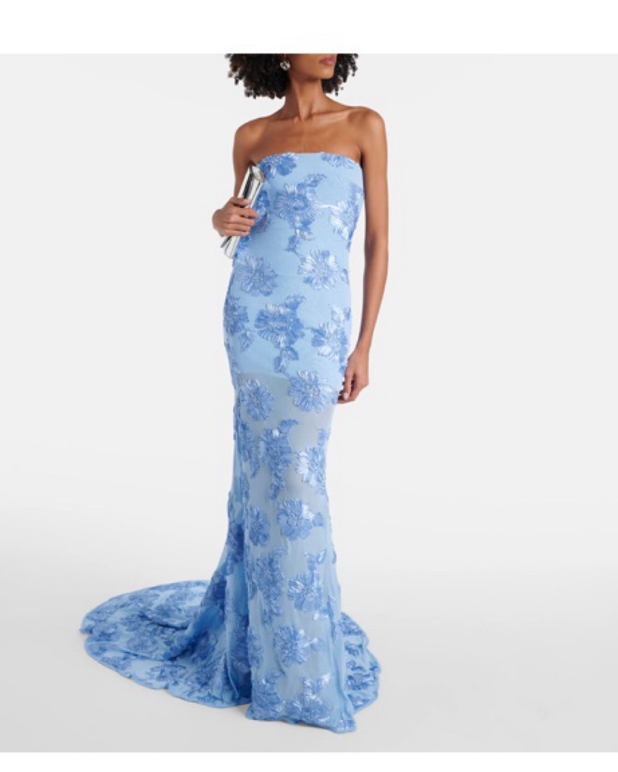 Rotate Alberty Floral Applique Mesh Gown | Pickle