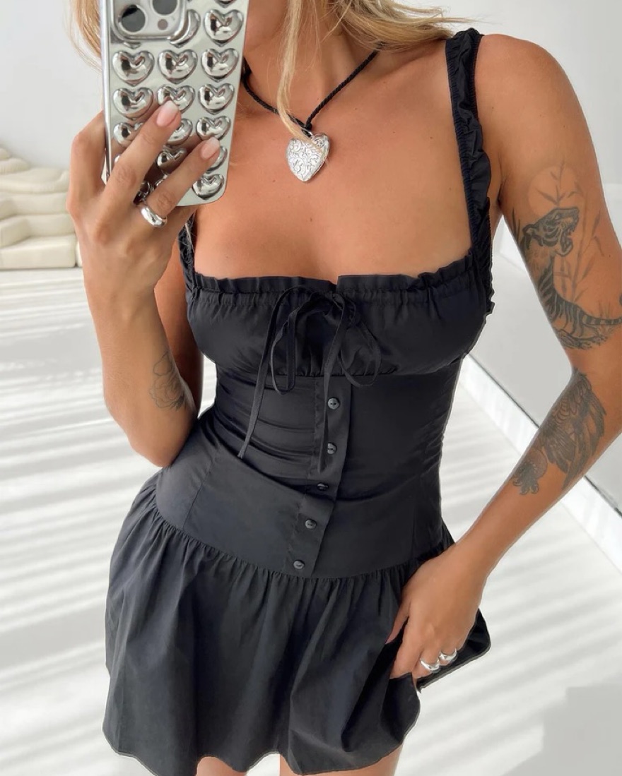 lioness wild at heart mini dress LIONESS Heart Shaped Mini Dress in Onyx