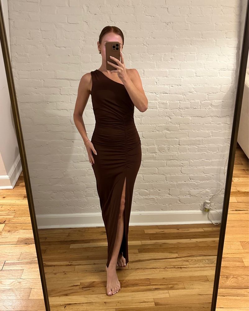 Brown One-Shoulder Maxi Dress by Zara - Pickle