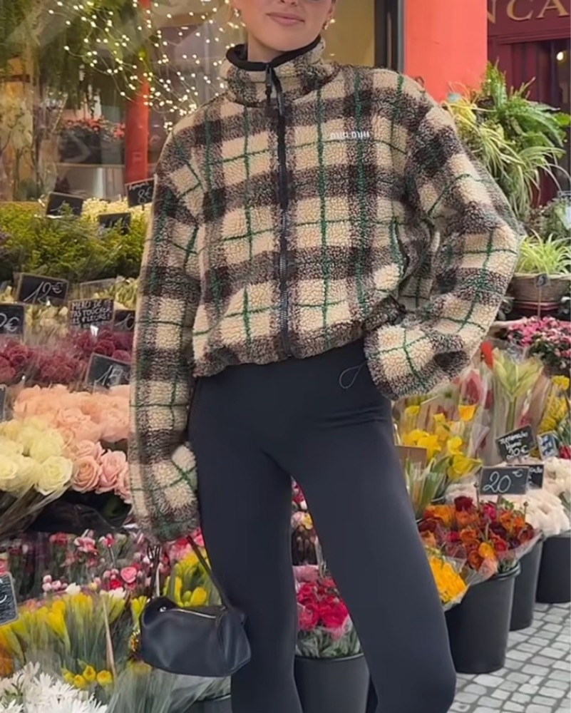 Miu Miu Teddy Check Fleece by Miu Miu - Pickle