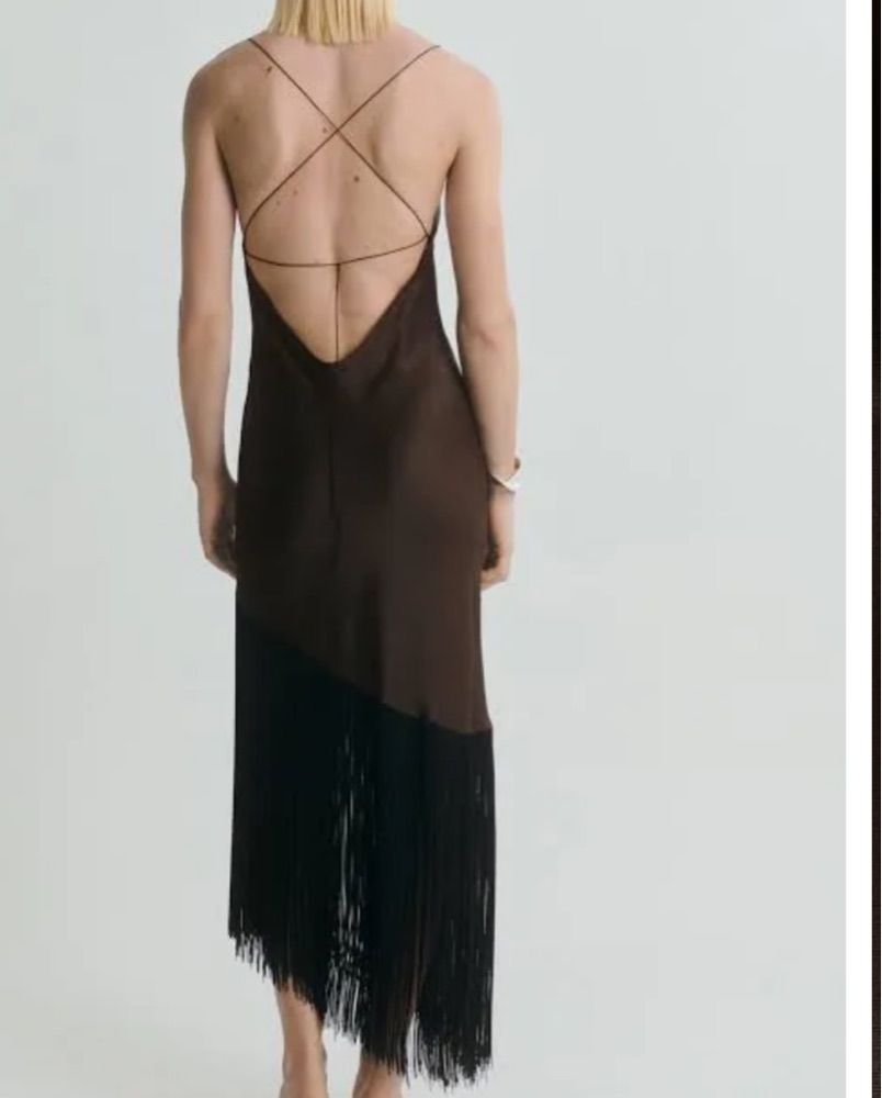 Mango Satin Fringe Dress by Mango - Pickle