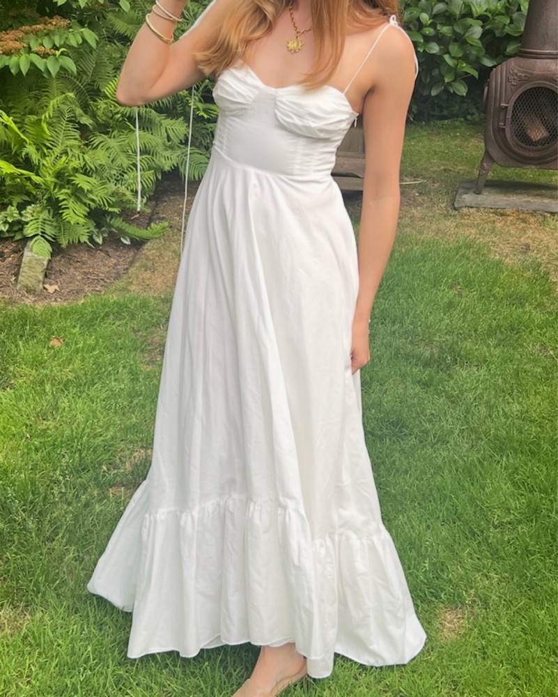 white and blue floral bridesmaid dress Blue and Ivory Print Midi Summer Dress with Buttons Ivory Blue Stripe Floral / Medium