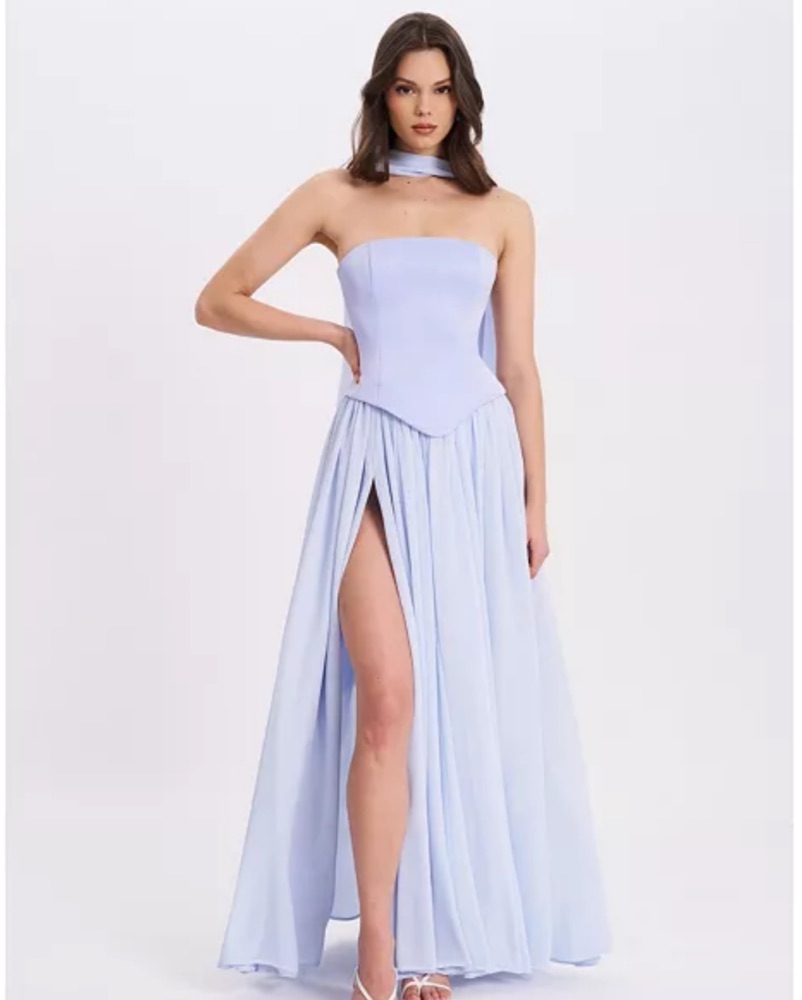 Miss Circle Baby Blue Drop Waist Gown by Miss Circle New York - Pickle
