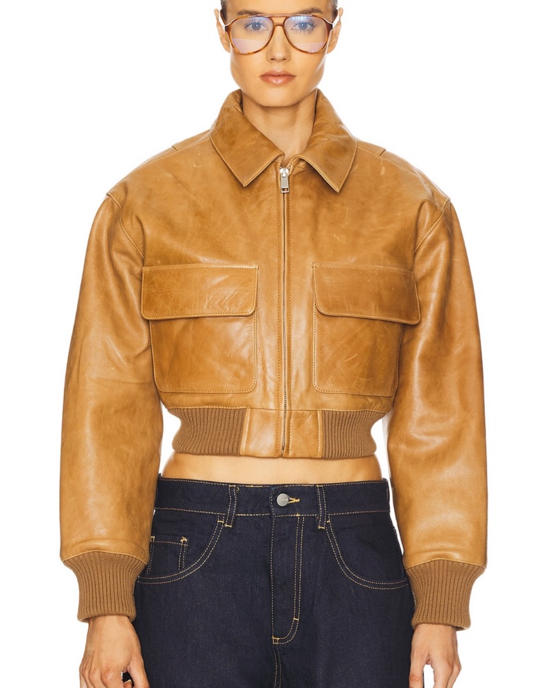 Helsa Leather Bomber Jacket Saddle Brown by Helsa - Pickle