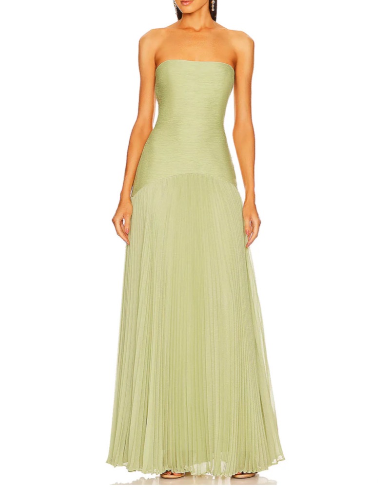 drop waist maxi dress green Women's Arianna Drop Waist Teardrop Cut-Out Polyester Blend Maxi Dress  S/M/L/XL/Customize Light Green/Light Beige MEAN BLVD