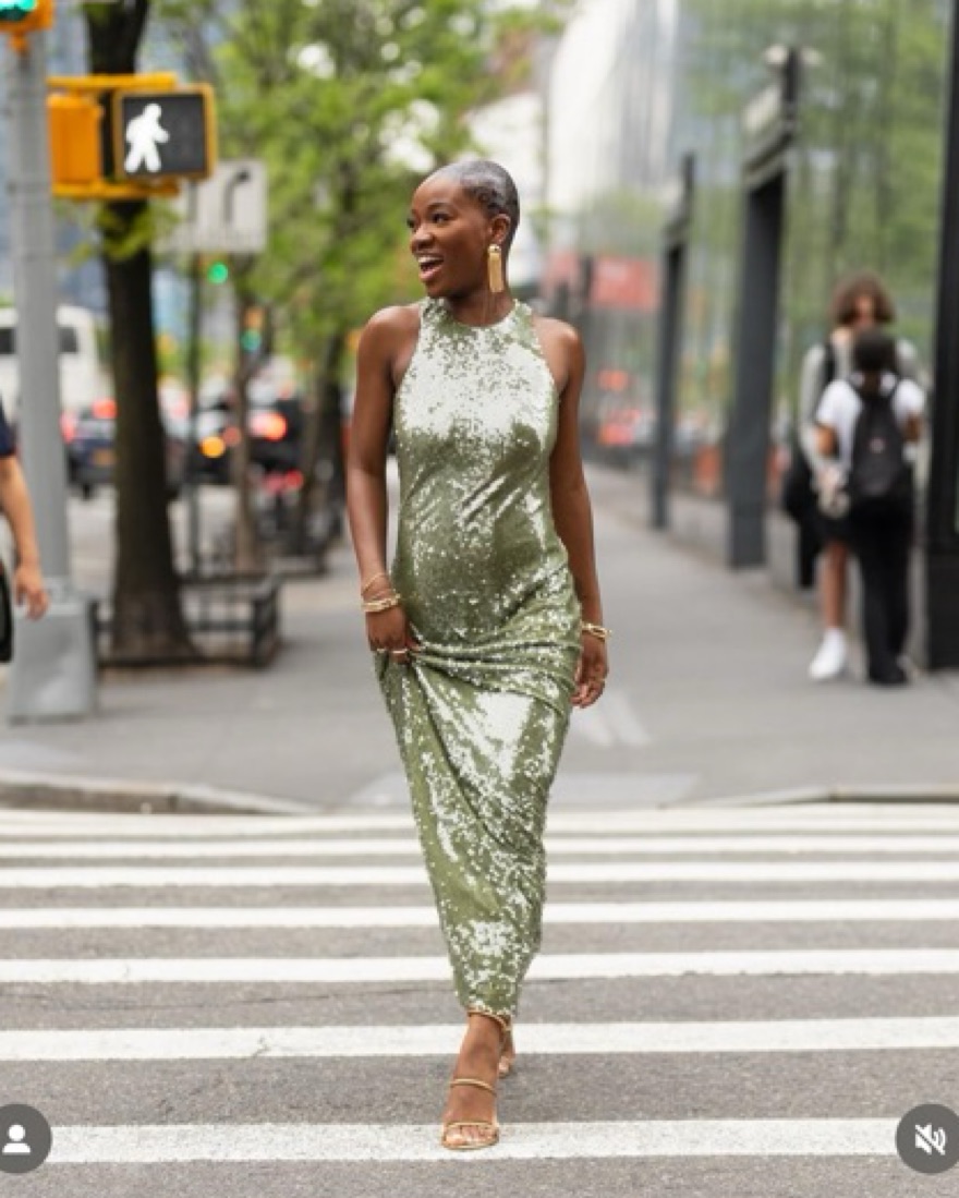 AMERI＊SHIRRING PLEATS DRESS グレー　グリーン　S Green Sequins Ami Dress by Ami - Pickle
