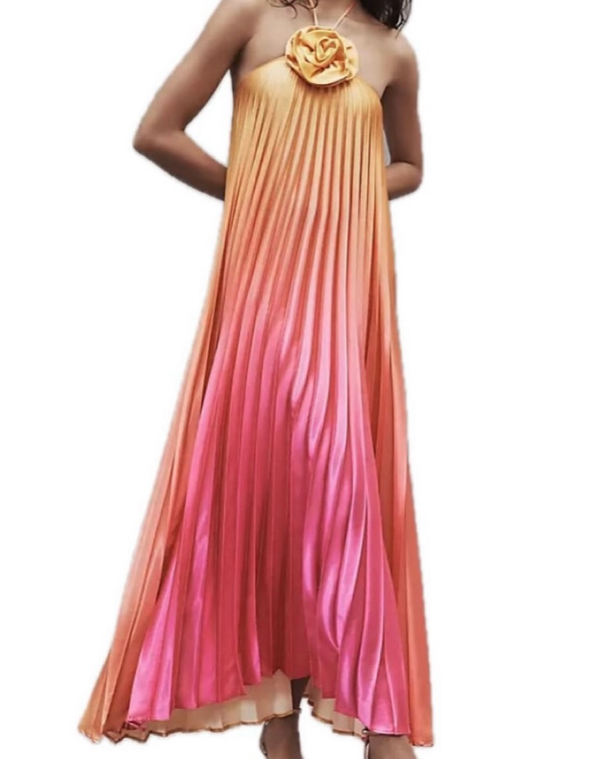 delphi collective giselle halter pleated satin dress Delfi Collective Giselle Pleated Halter Midi Dress