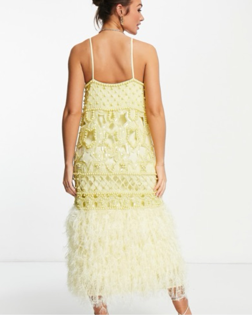 ASOS Yellow Embellished Feather Dress by ASOS - Pickle