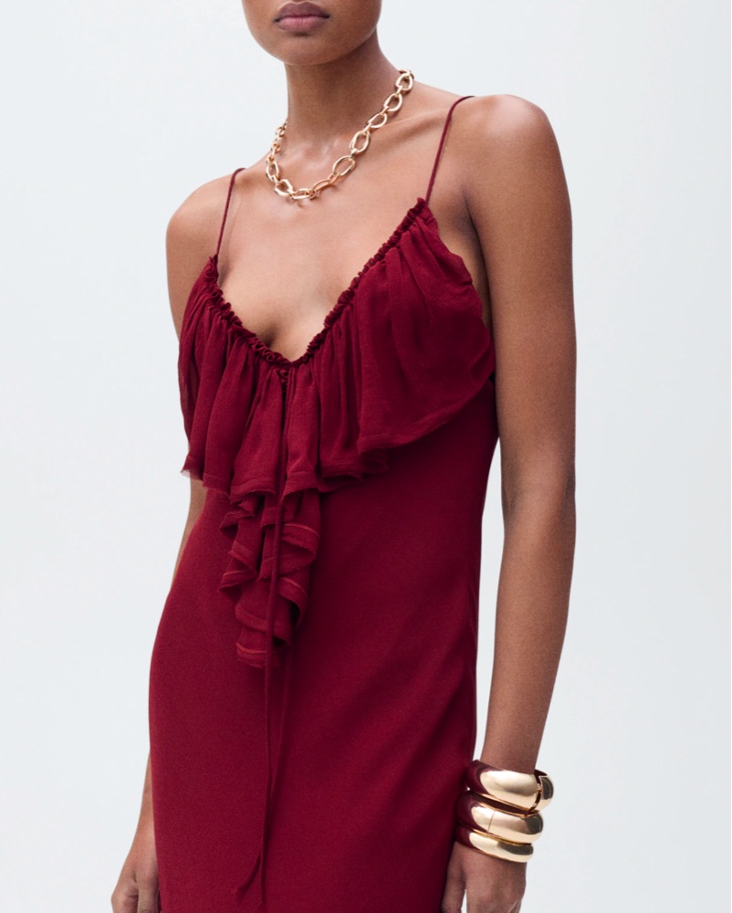 mango red ruffle dress Mango Asymmetric Ruffled Maxi Dress - Red