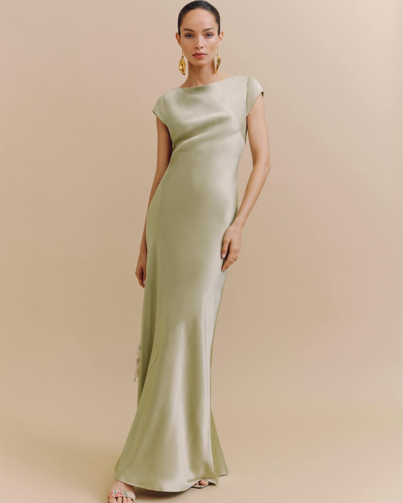 reformation niamh cap sleeve open back silk maxi dress Reformation Niamh Cap-Sleeve Open-Back Silk Maxi Dress In Brown - 30% Off