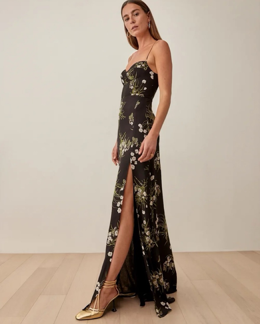 black gold floral dress NicoBlu Valentina Halterneck Long Silk Dress in Black and Gold Floral Toile 6 main image 0
